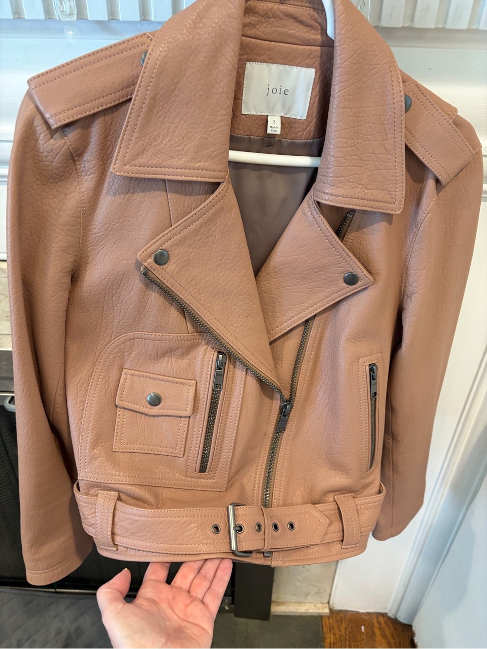 Joie Women's Leather Moto Biker Jacket New Dusty pink size Small Designer